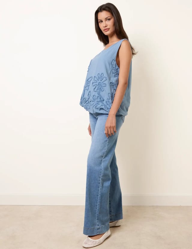 Blue Vanilla Puffball Flower Top - 2