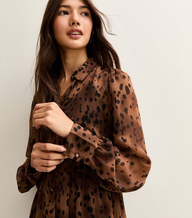 New Look Women's Brown Leopard Print Tiered Chiffon Mini Dress New Look - 2
