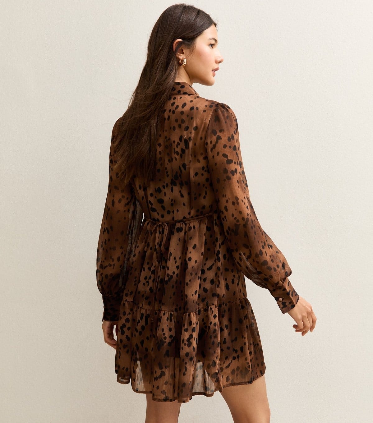 New Look Women's Brown Leopard Print Tiered Chiffon Mini Dress New Look - 4