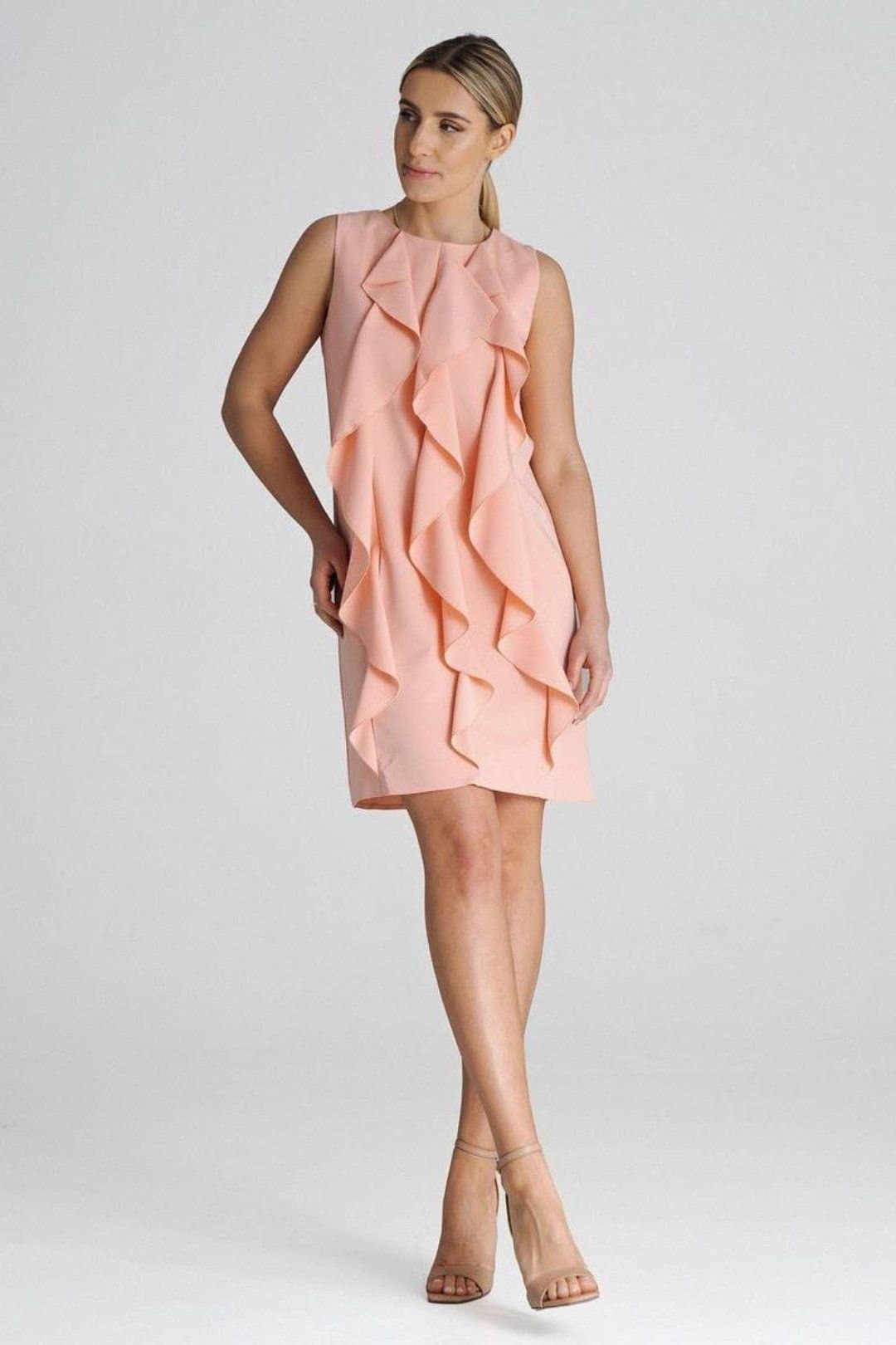 Love Lace Love Lace Women's Sleeveless Trapeze Dress with Front Ruffles in Pink