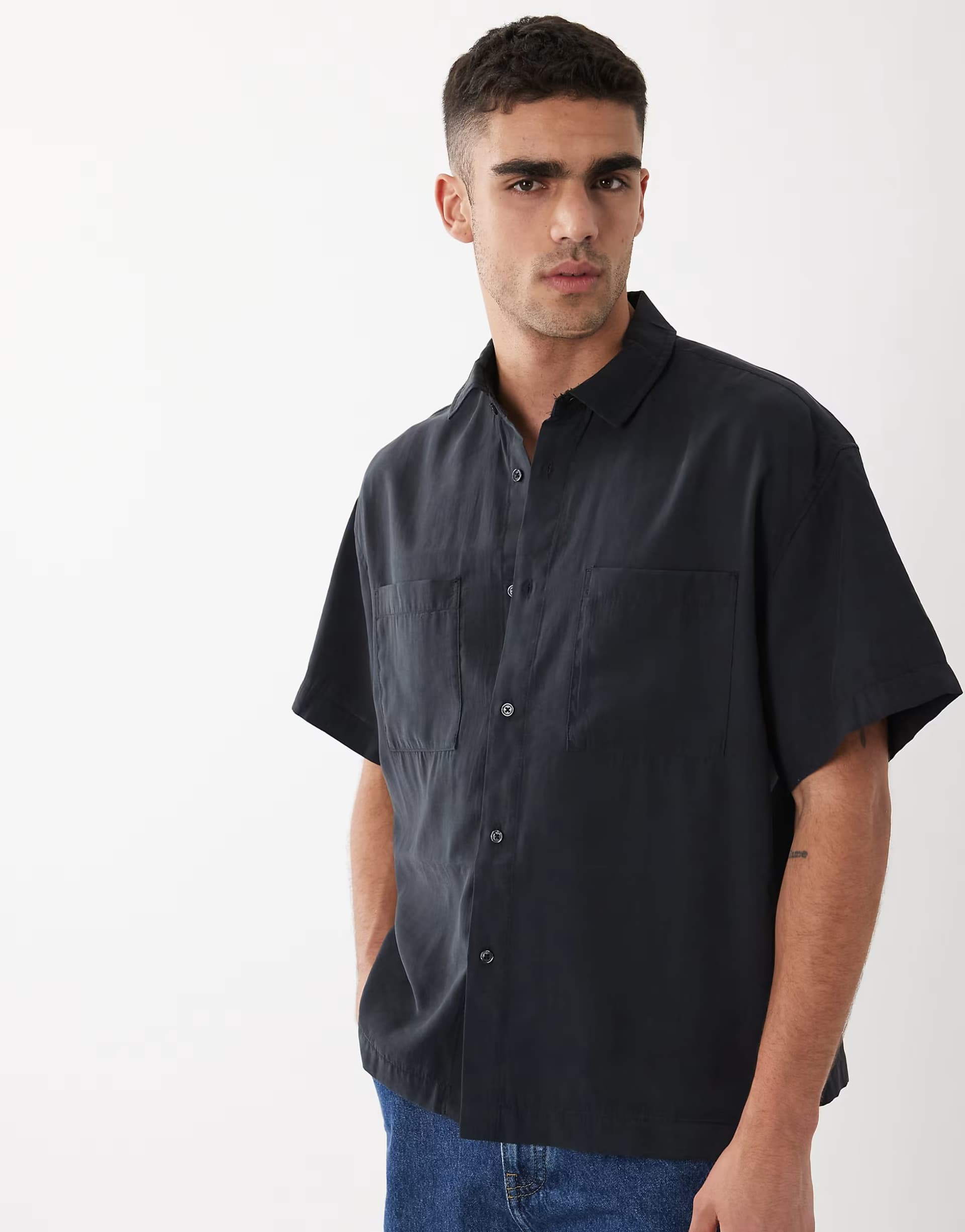 ASOS ONLY & SONS short sleeve boxy fit shirt in black