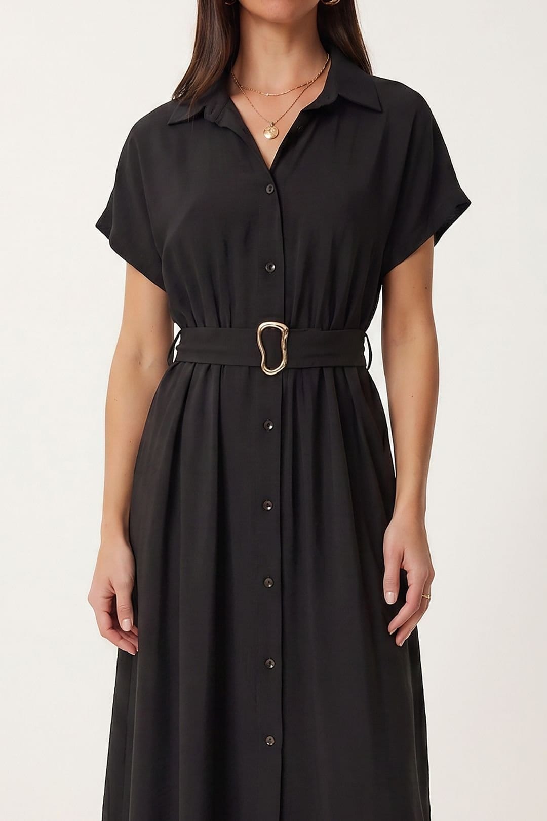 Happiness Istanbul Happiness Istanbul Women's Belted Poplin Shirt Midi Dress in Black - 4