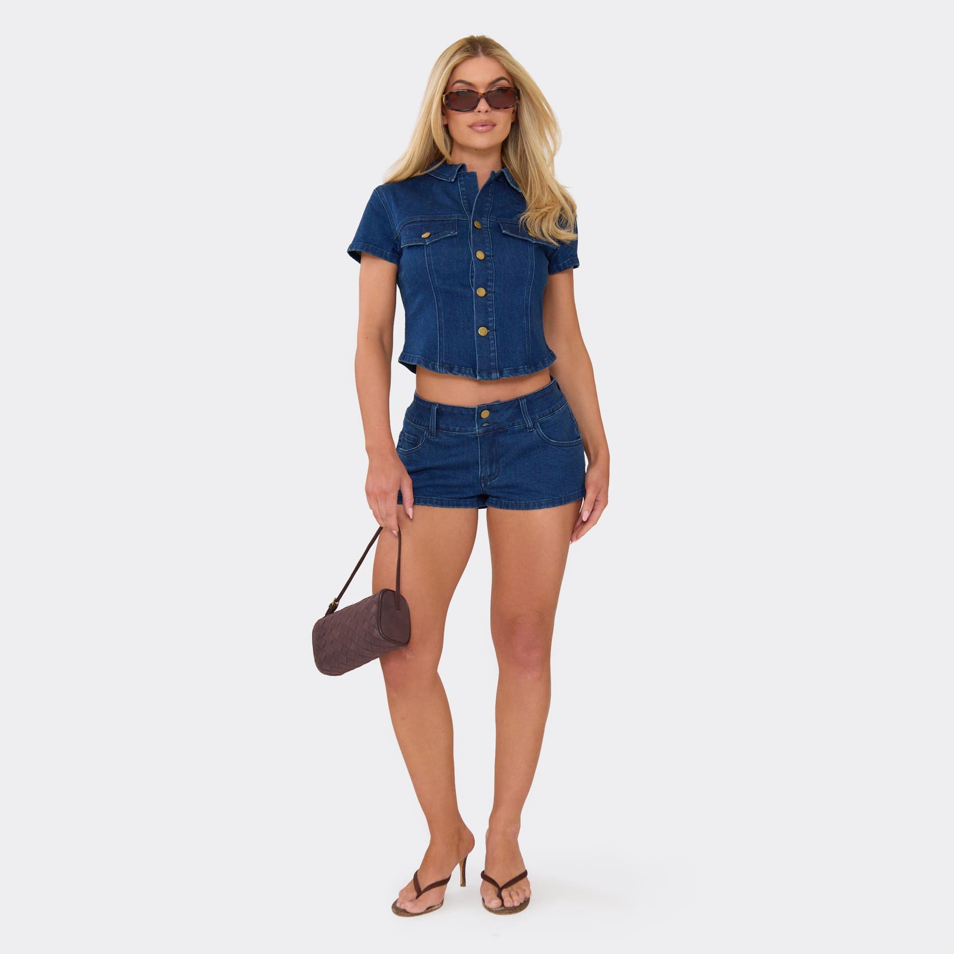 EGO Low Rise Shorts In Indigo Blue Denim, Women's Size UK 6