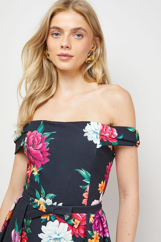 Oasis Oasis Women's Printed Bow Front Bardot Midi Dress in Floral - 2