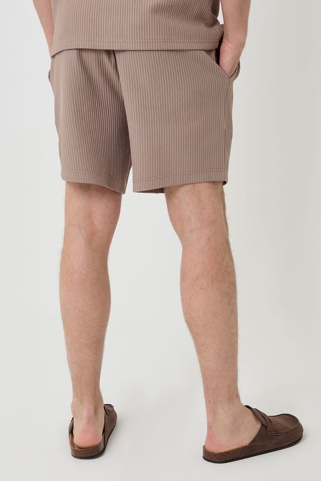 Threadbare Threadbare Men's Regular Fit Ribbed Shorts in Taupe - 2