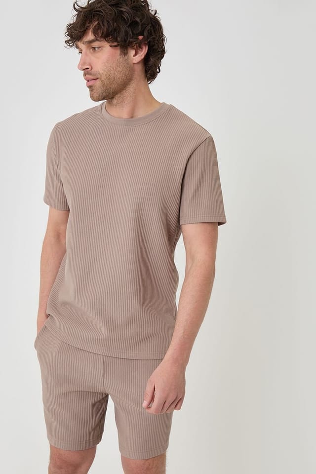 Threadbare Threadbare Men's Regular Fit Ribbed Shorts in Taupe - 3