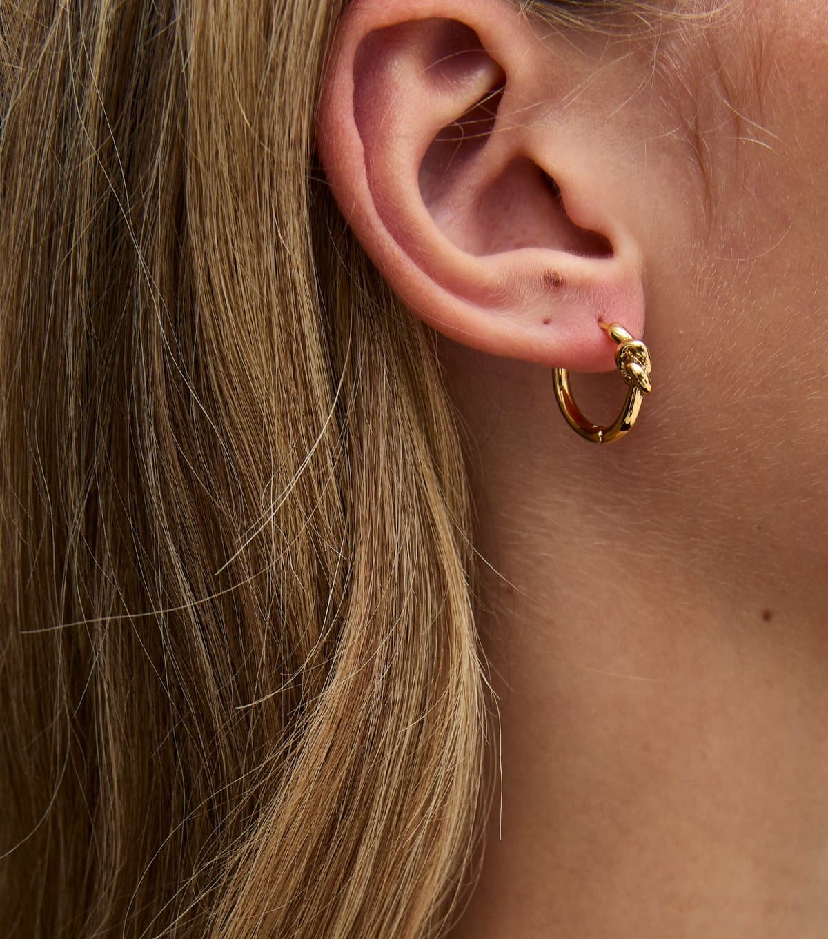 New Look 18ct Gold Plated Sleek Knot Huggie Hoop Earrings New Look