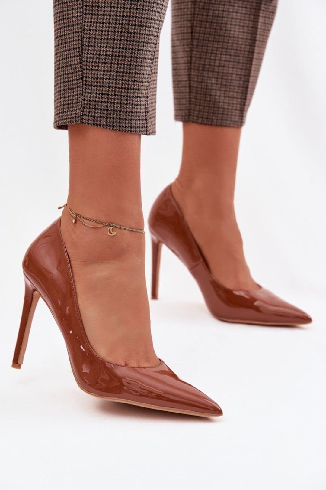 Love Lace Love Lace Women's Patent Pointed Toe High Heel Pumps for Evening Style in Brown