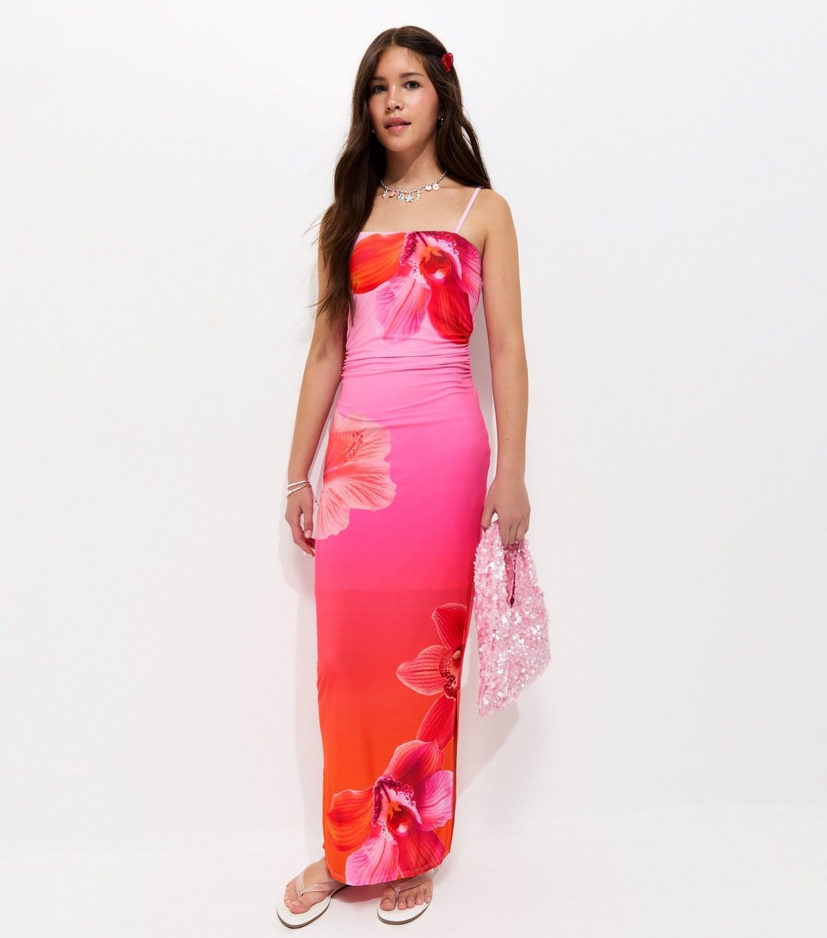 New Look Girls' Pink Tropical Print Maxi Dress New Look - 1