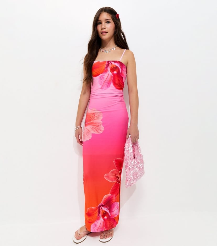 New Look Girls' Pink Tropical Print Maxi Dress New Look - 1