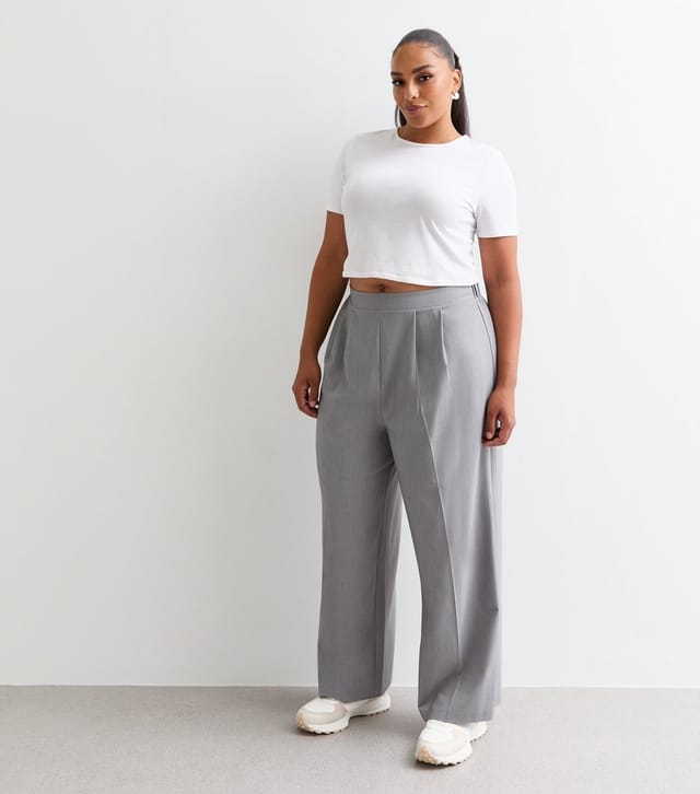 New Look Women's Plus Size Grey Pleated Wide Leg Trousers Curves New Look - 3