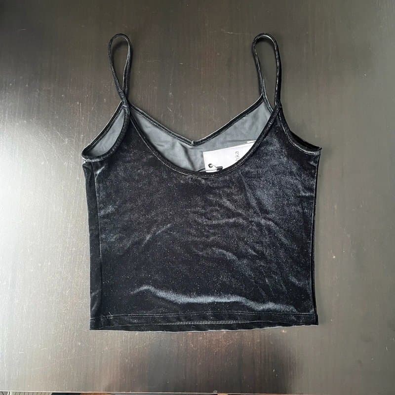 Bershka Black velvet crop top