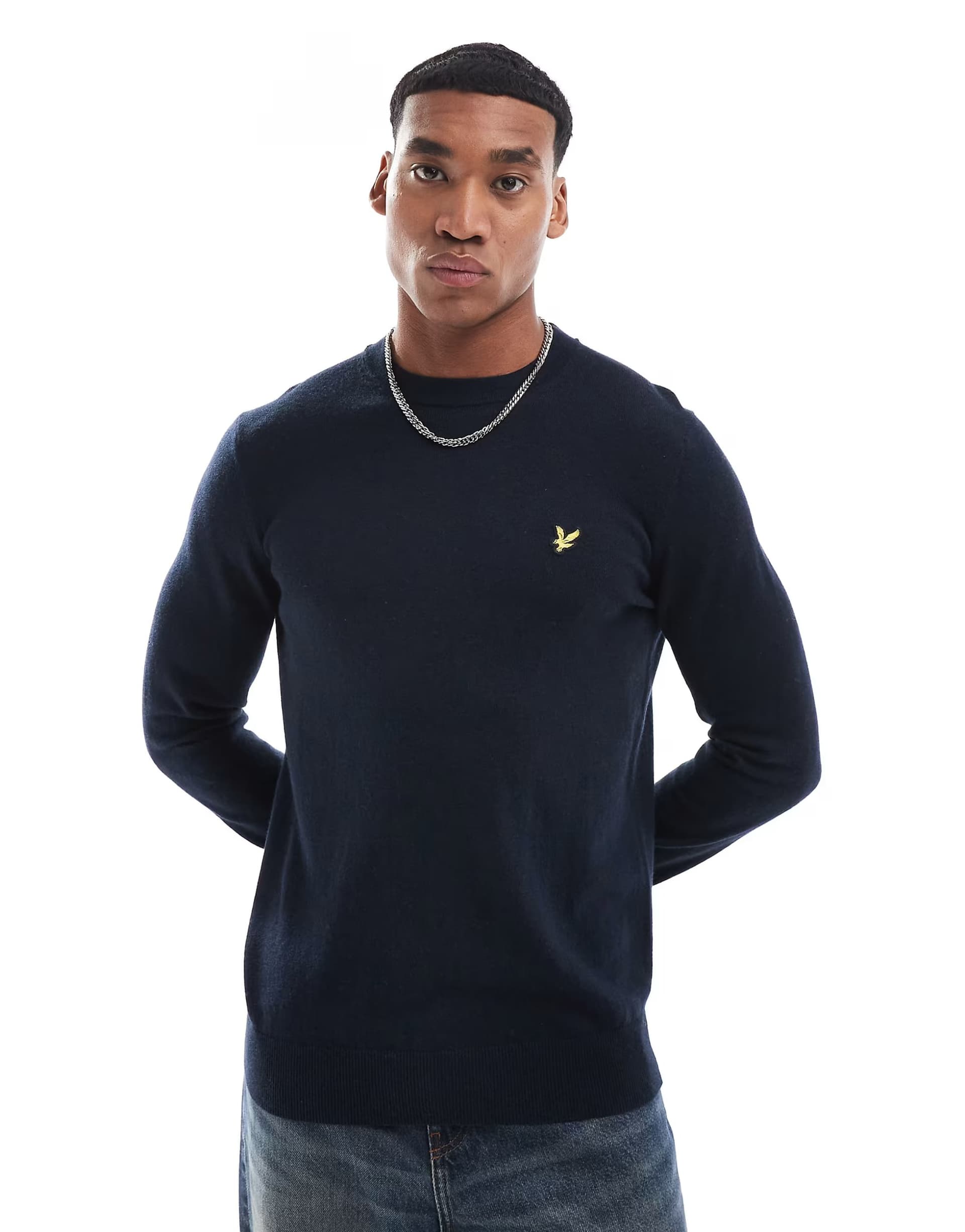 ASOS Lyle & Scott merino jumper in dark navy