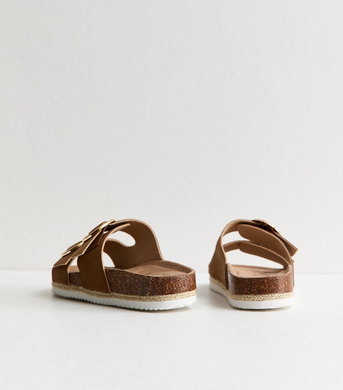 New Look Women's Wide Fit Tan Faux Suede Round Buckle Sandals Vegan New Look - 4