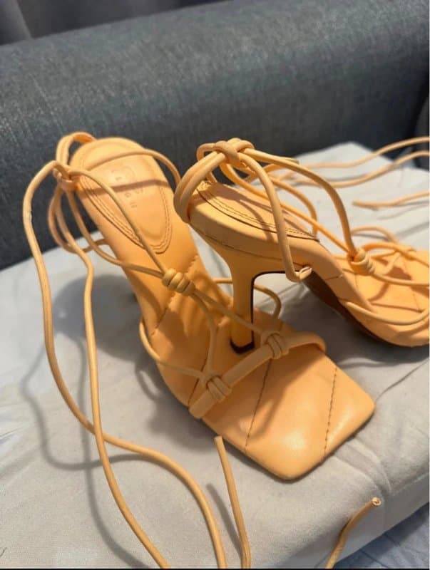 ASOS Asos Nude Lace-Up Strappy High Heel Sandals – Square Toe SIze 4Uk