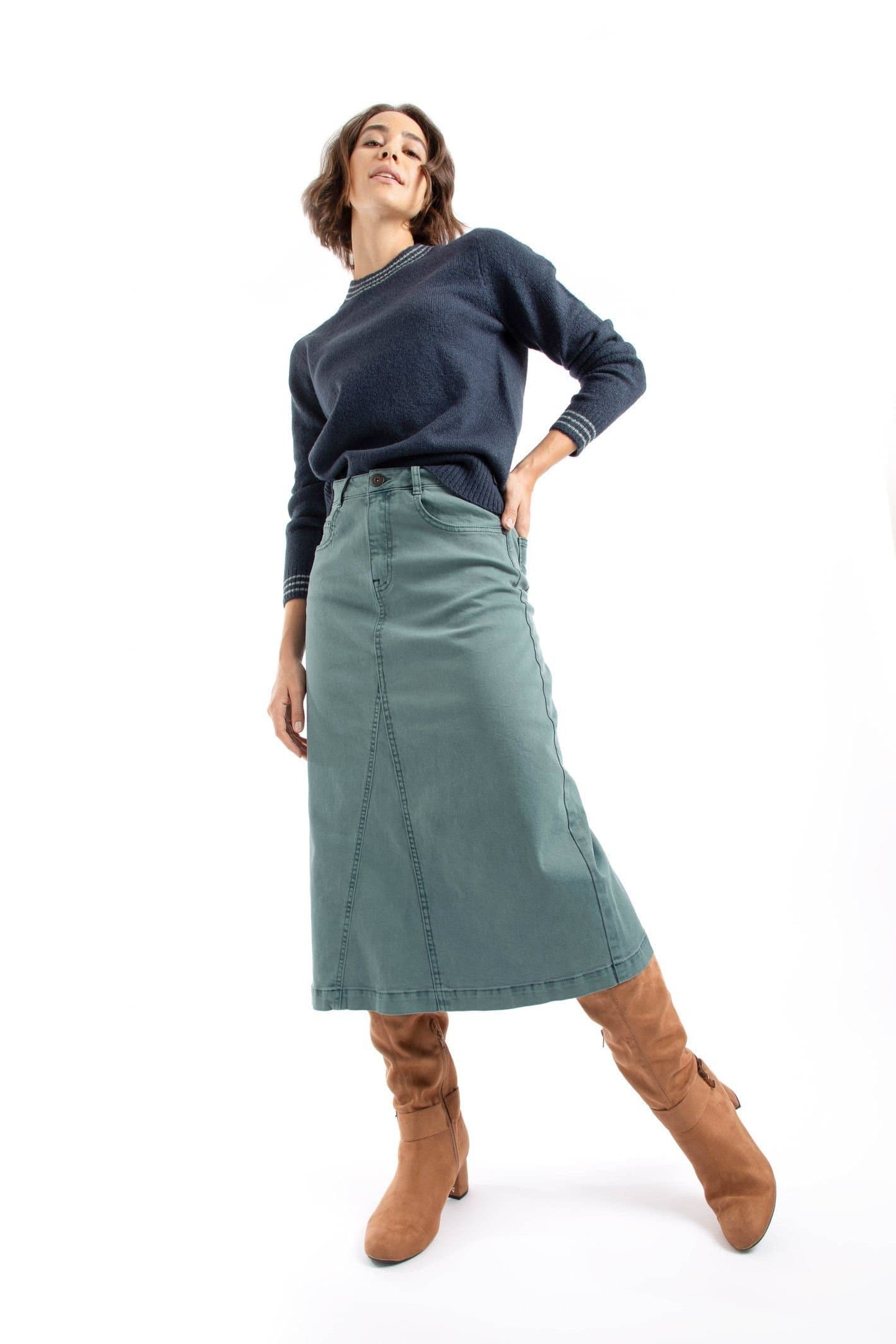 Weird Fish Weird Fish Teal Denim Longline Skirt for Women