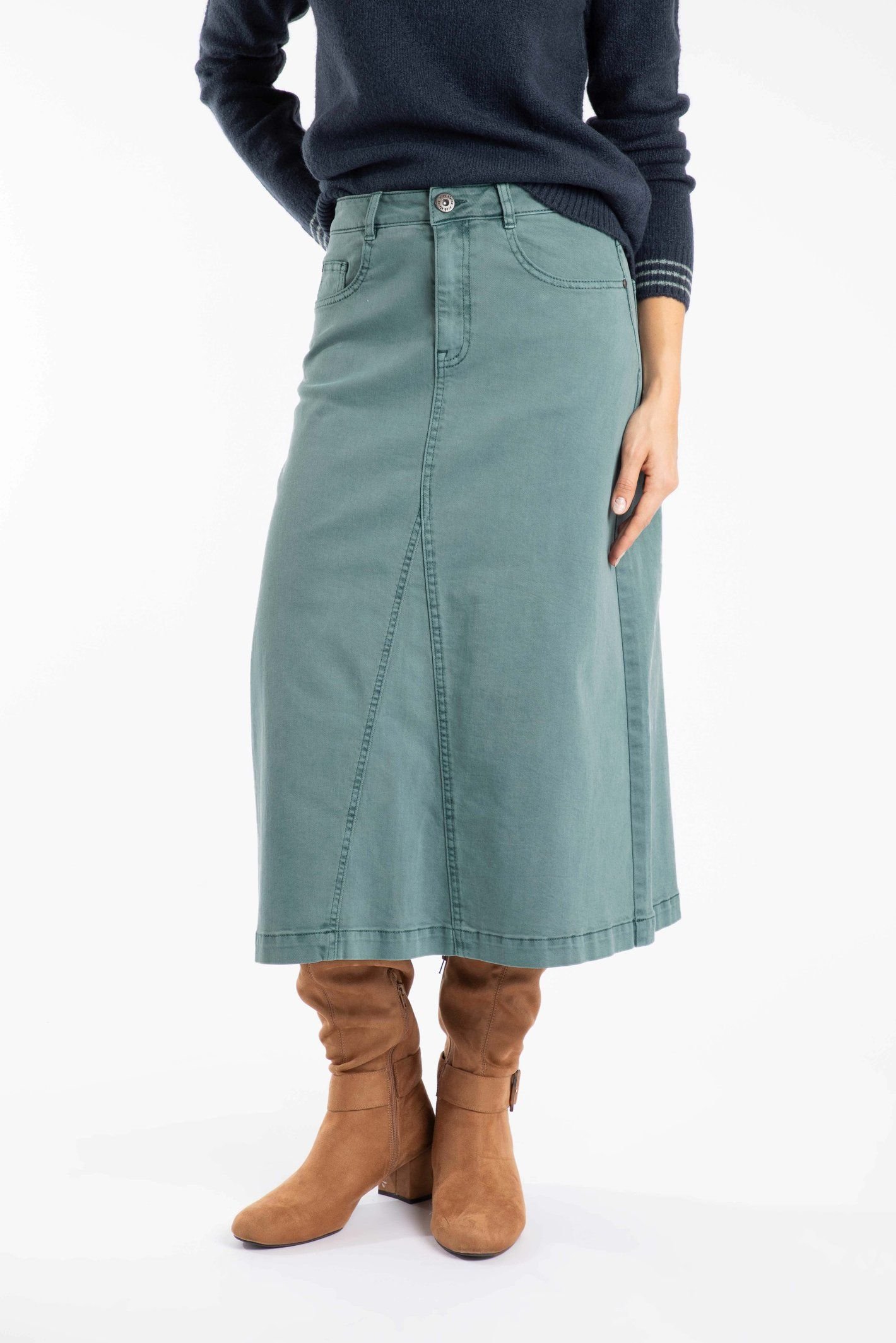 Weird Fish Weird Fish Women's Juda Longline Denim Skirt in Teal - 4