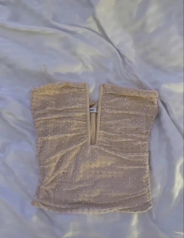 Bershka Cream diamanté embellished sequin bandeau top