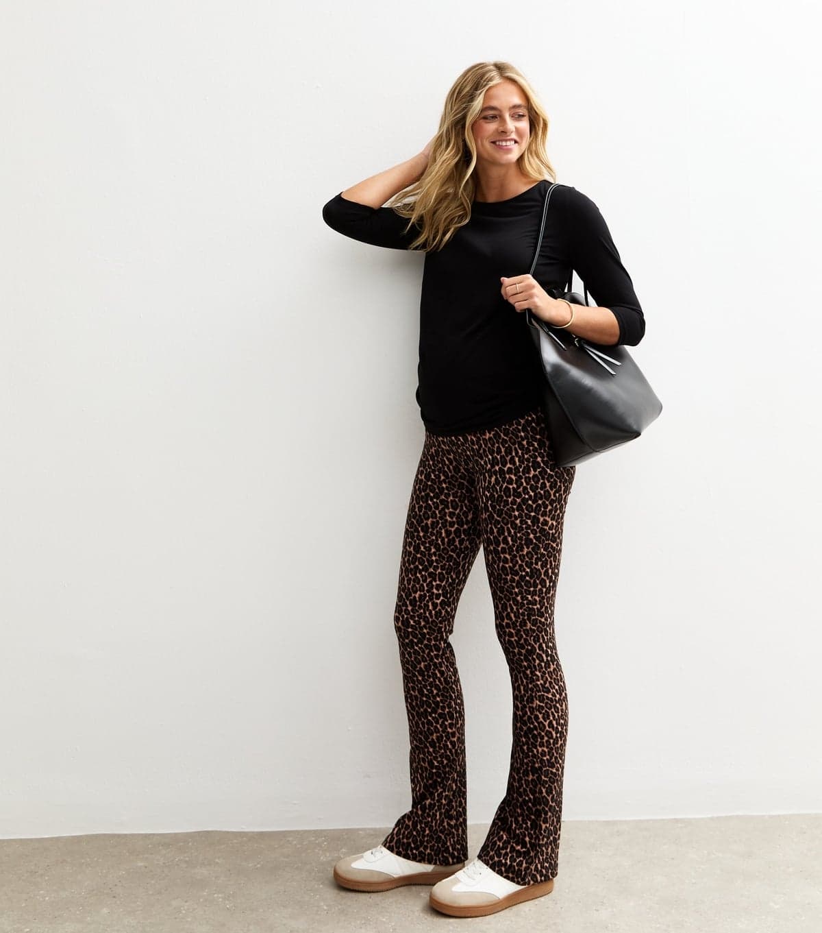 New Look Women's Maternity Brown Leopard Print Over Bump Kick Flare Leggings New Look