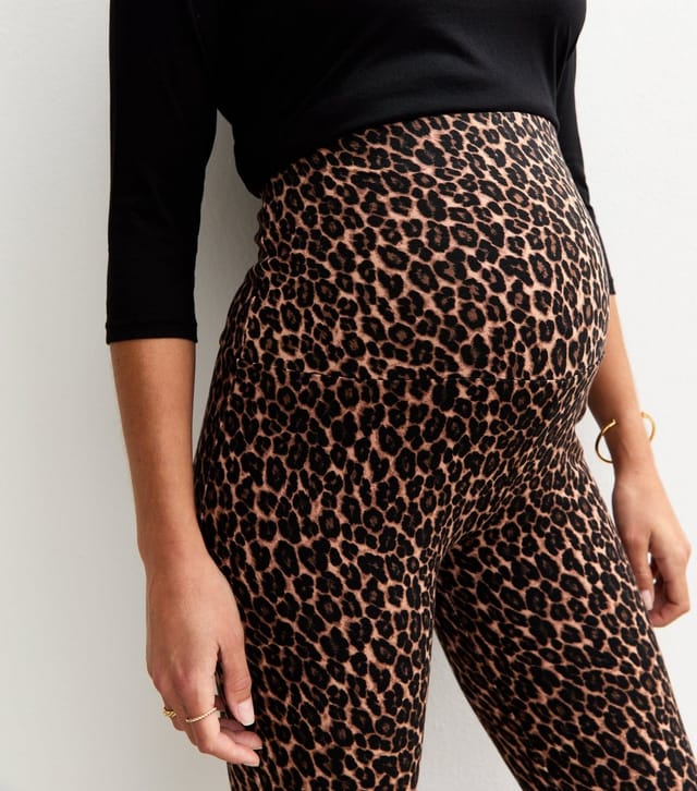 New Look Women's Maternity Brown Leopard Print Over Bump Kick Flare Leggings New Look - 2