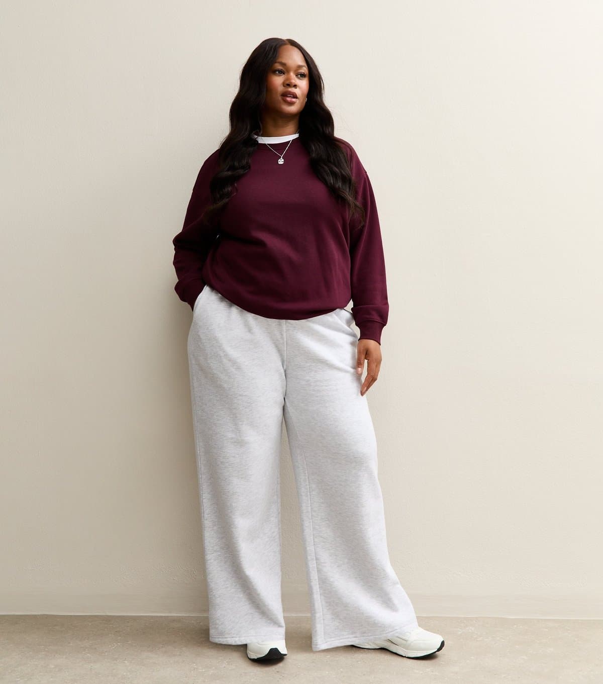 New Look Women's Plus Size Light Grey Jersey Wide Leg Joggers Curves New Look