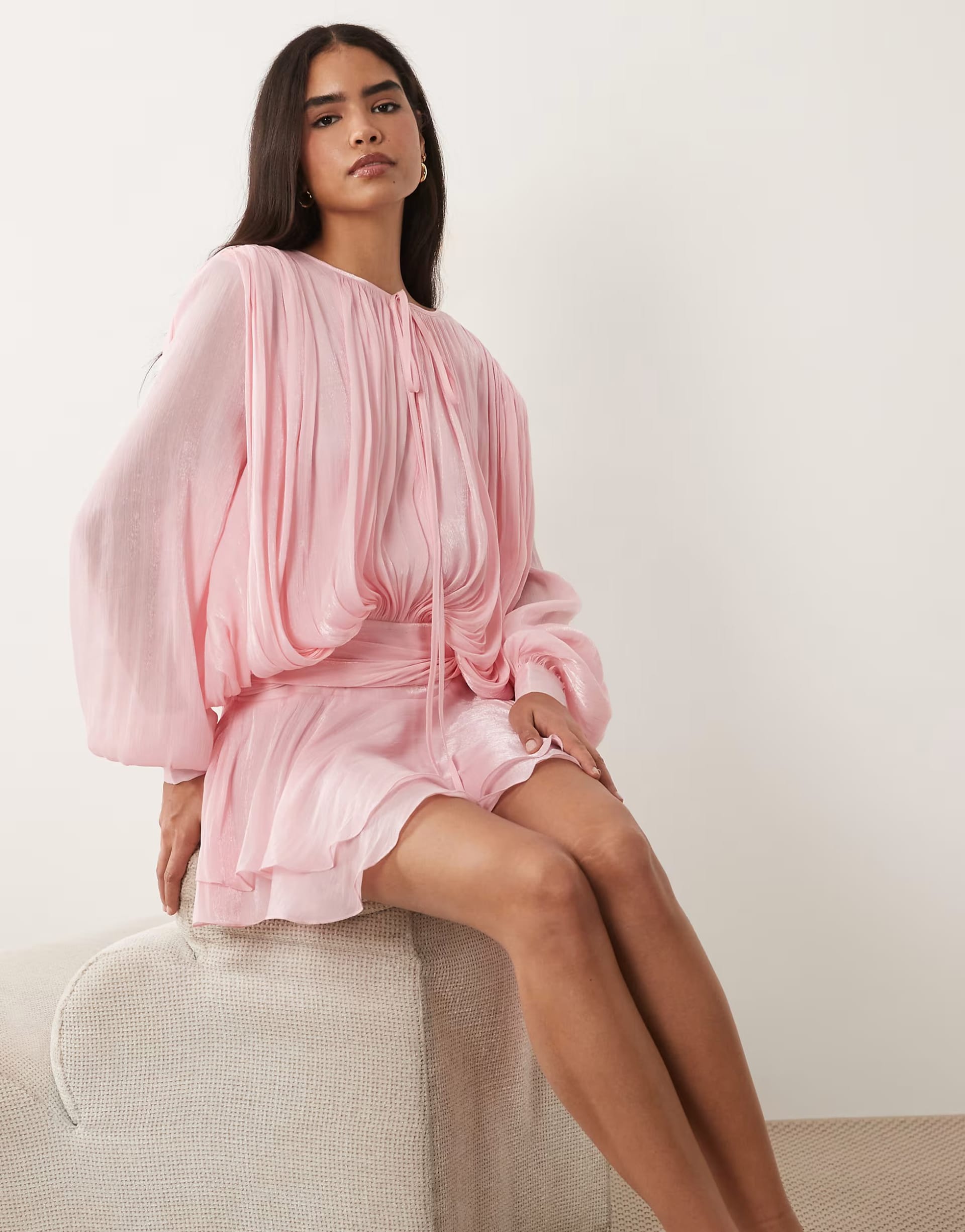 ASOS Baby Pink Chiffon Balloon Sleeve Mini Dress