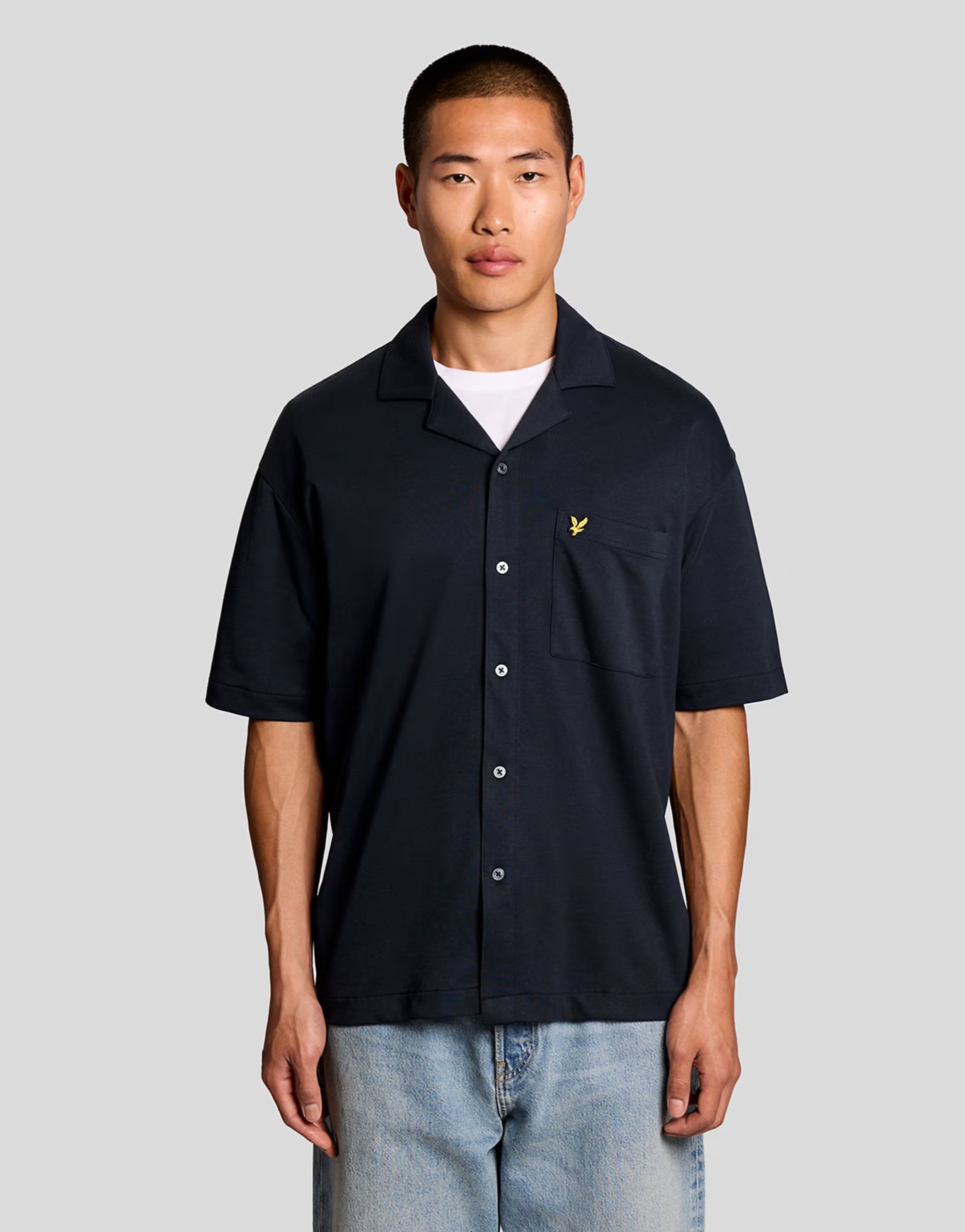 ASOS Lyle & Scott Ss woven shirts taped interlock revere shirt in z271 dark navy