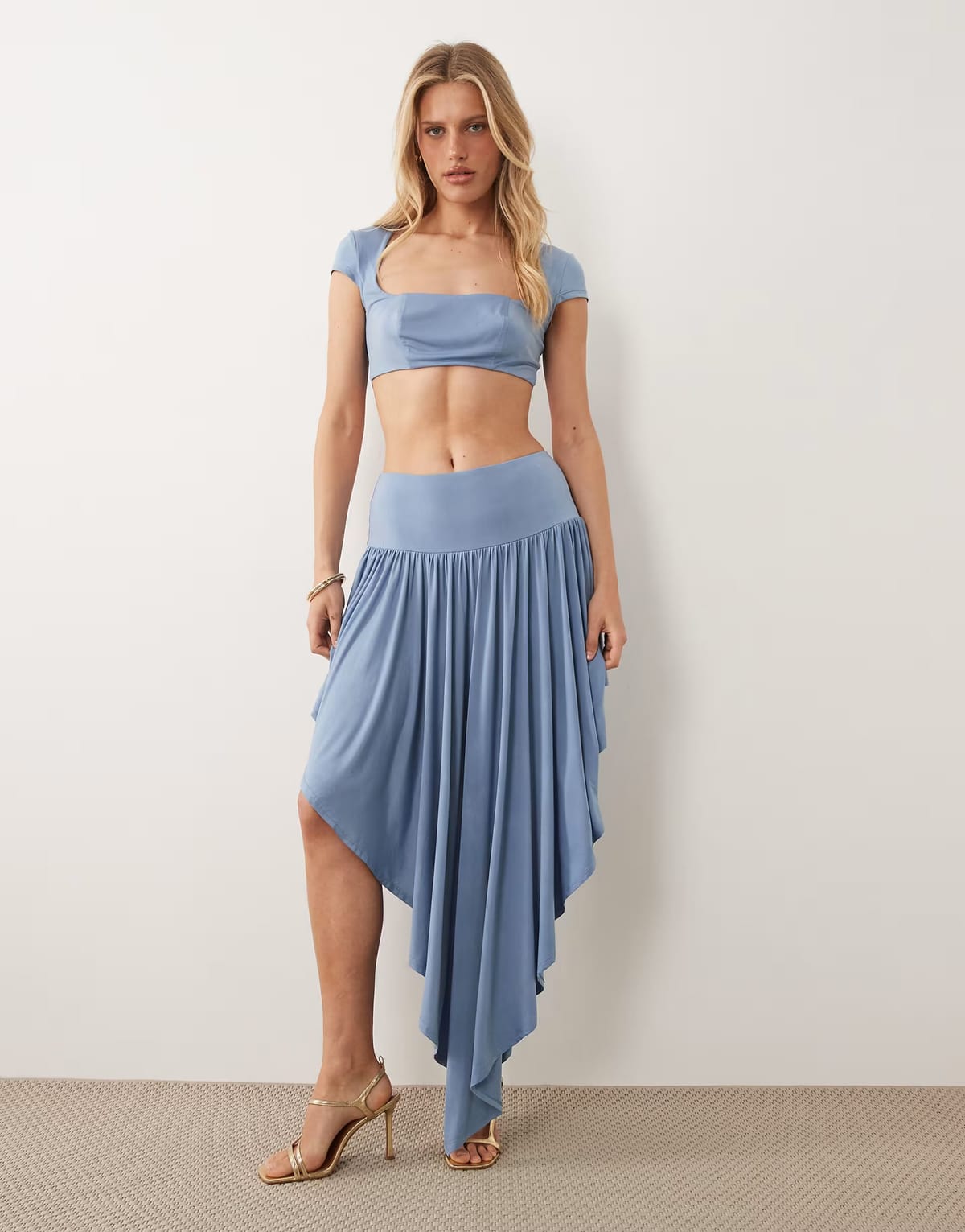 ASOS ASOS DESIGN slinky midi skirt co-ord with high low hem in blue - 1