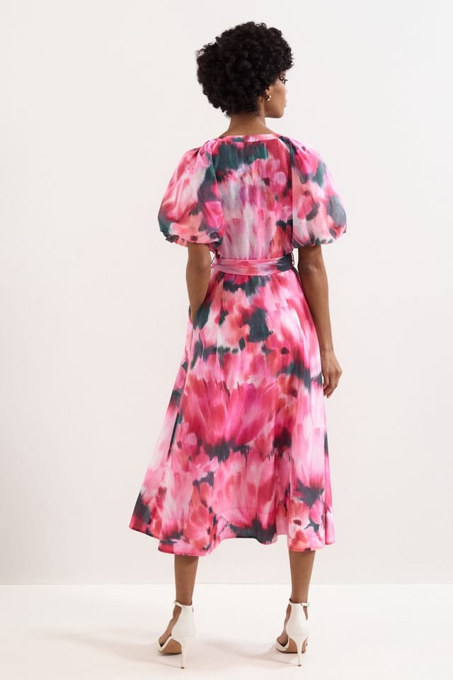 Phase Eight Phase Eight Women's Caterina Puff Sleeve V-Neck Shirt Dress in Fuchsia - 3