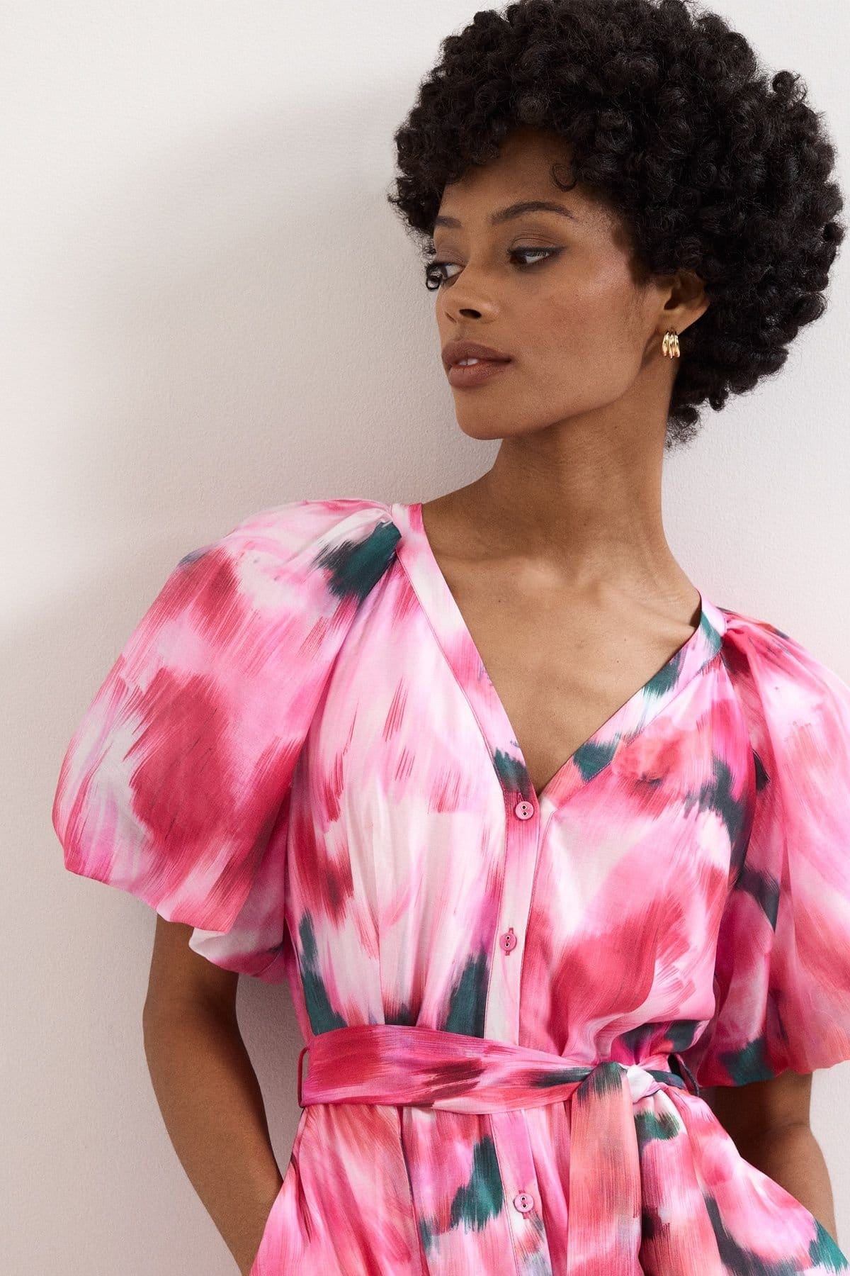 Phase Eight Phase Eight Women's Caterina Puff Sleeve V-Neck Shirt Dress in Fuchsia - 4