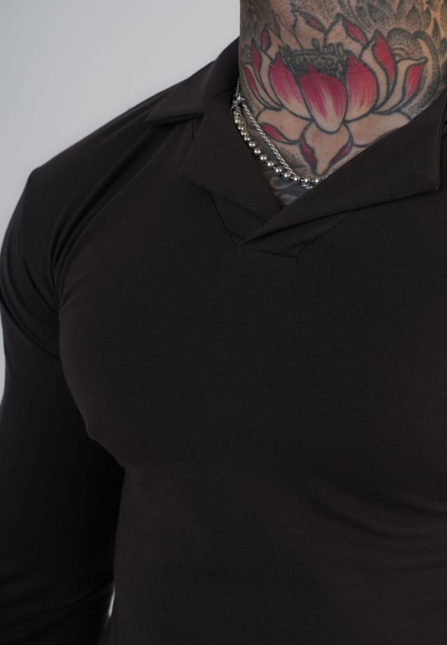 SikSilk SikSilk Men's LS Revere Polo in Brown - 2