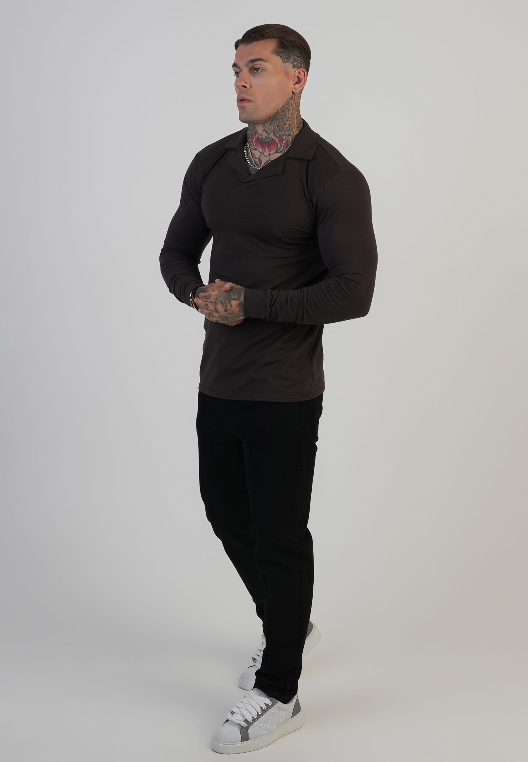 SikSilk SikSilk Men's LS Revere Polo in Brown - 4