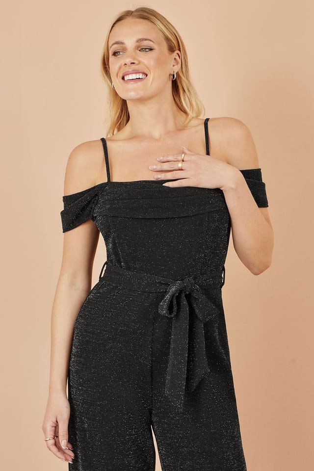 Yumi Yumi Women's Black Sparkle Stretch Bardot Jumpsuit - 3