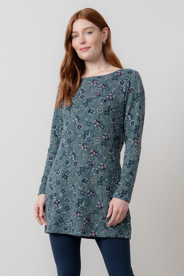 Lily & Me Lily & Me Women's Angela Long Sleeve Soft Brushed knit Printed Knit Tunic in Mid Blue - 2