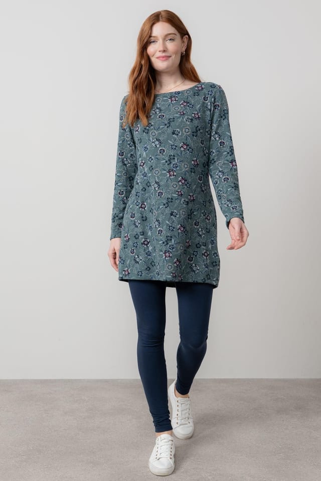 Lily & Me Lily & Me Women's Angela Long Sleeve Soft Brushed knit Printed Knit Tunic in Mid Blue - 3