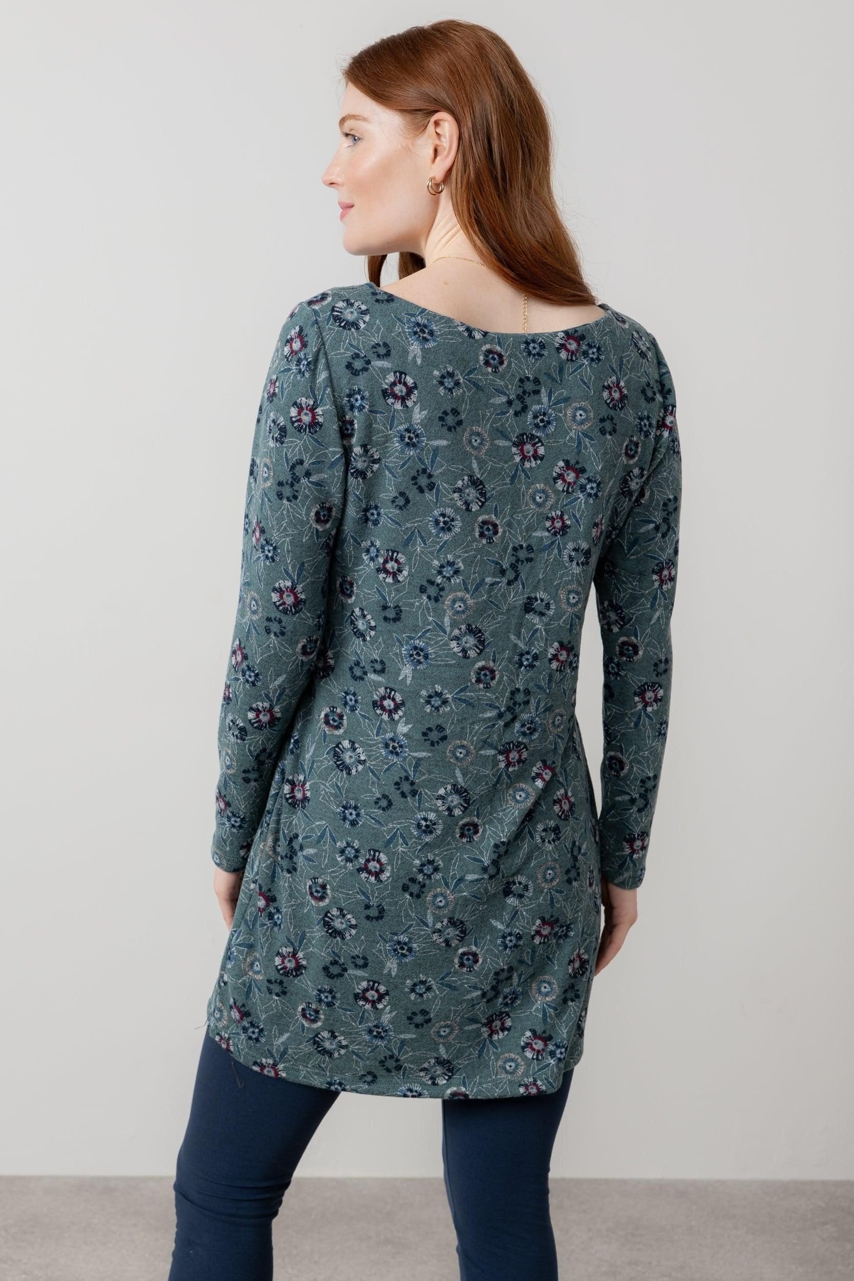 Lily & Me Lily & Me Women's Angela Long Sleeve Soft Brushed knit Printed Knit Tunic in Mid Blue - 4