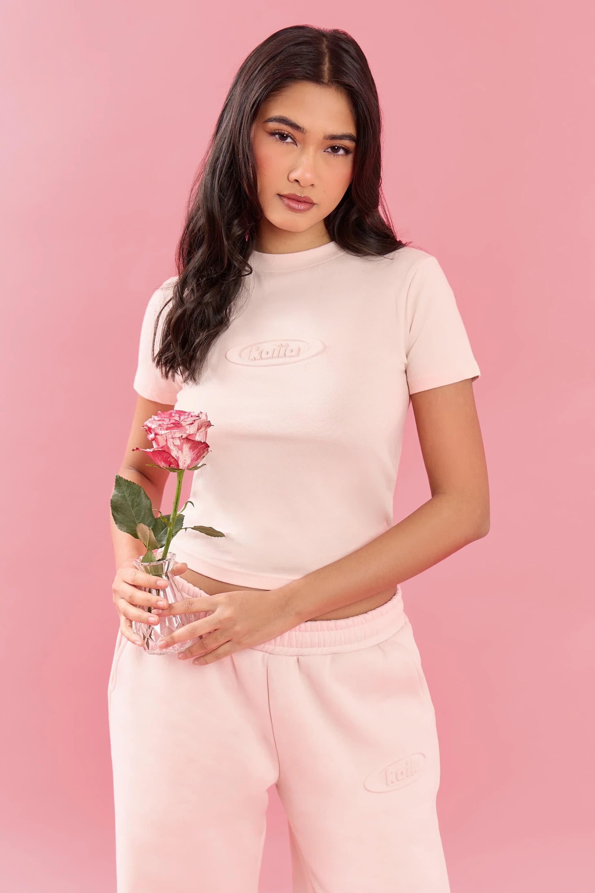 Kaiia Kaiia Pink Meringue Baby Tee with Embossed Logo