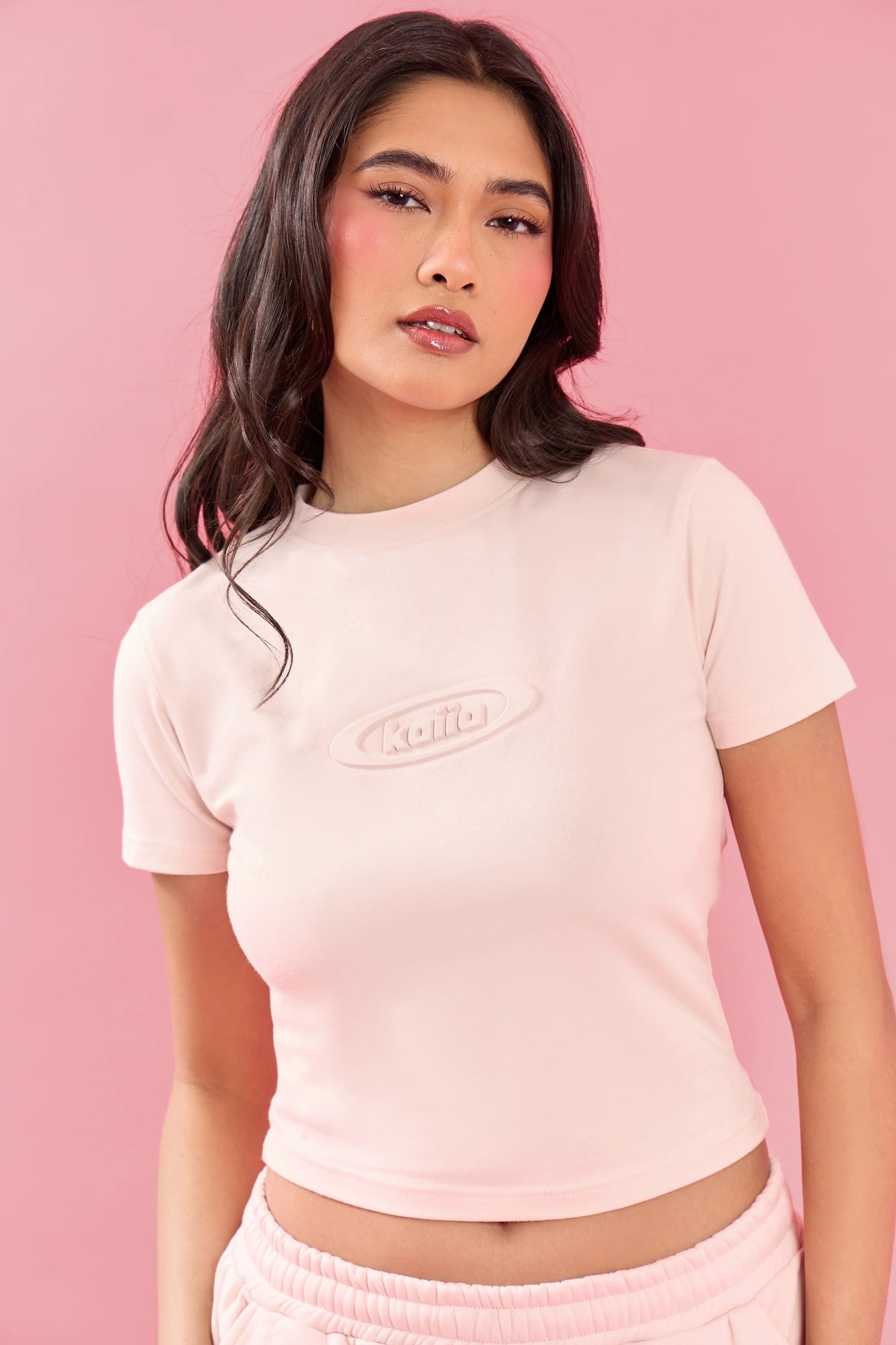 Kaiia Kaiia Oval Embossed Logo Baby Tee Pink Meringue - 2