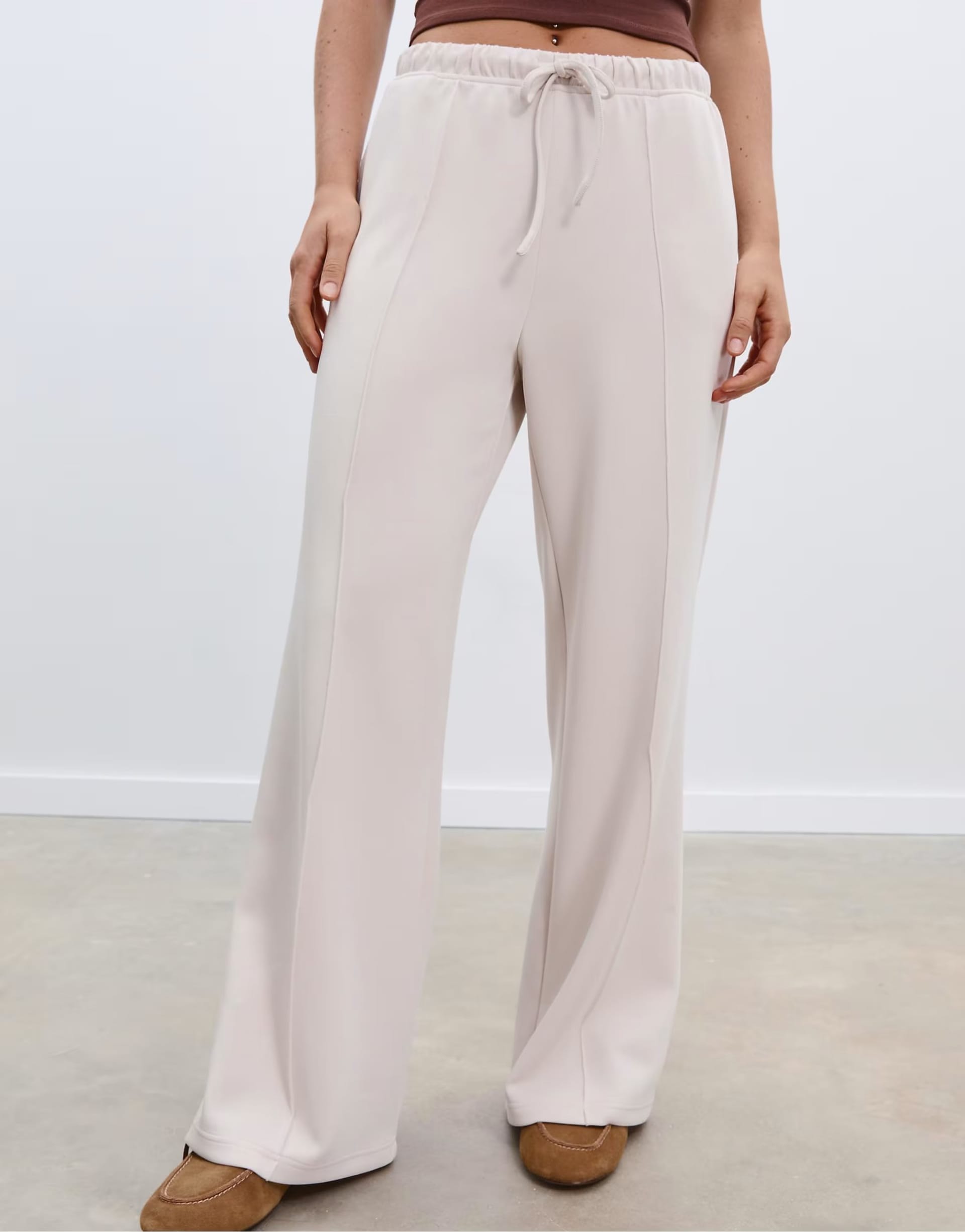 ASOS Stone Soft Touch Wide Leg Trousers with Seam Detail