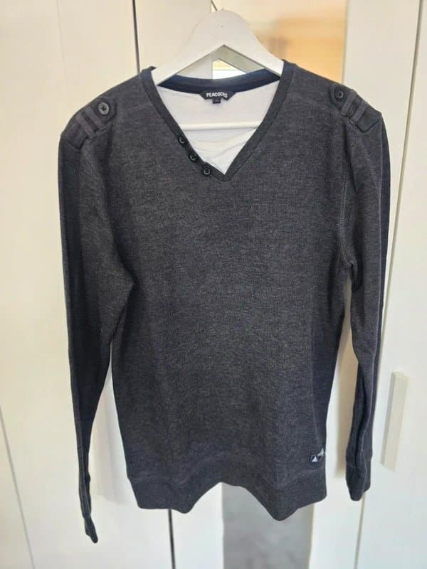 Peacocks Peacocks Charcoal Grey Henley Mock Layer Top • Size M