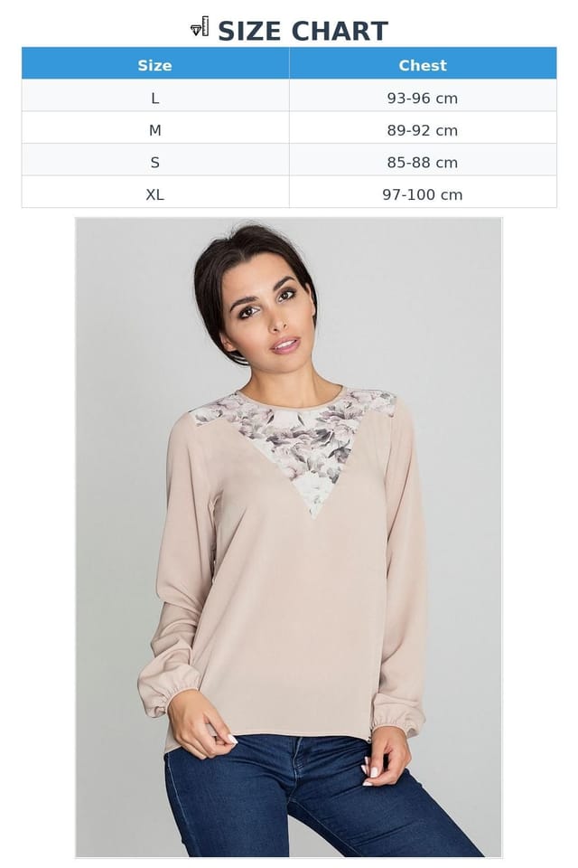 Love Lace Love Lace Women's Pattern Neckline Long Sleeve Blouse Back Slit in Beige - 3