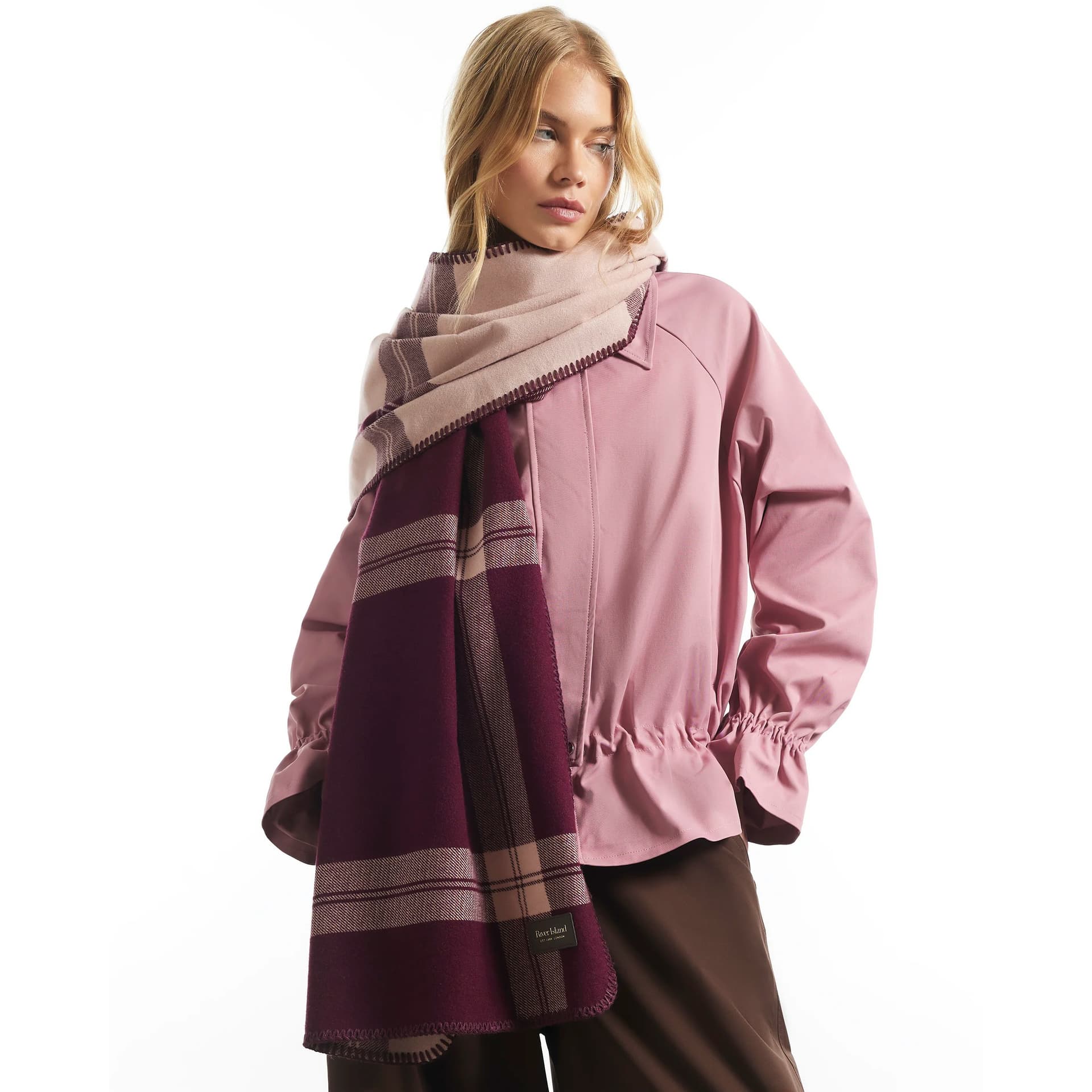 River Island River Island Womens Burgundy Knit Check Lightweight Scarf