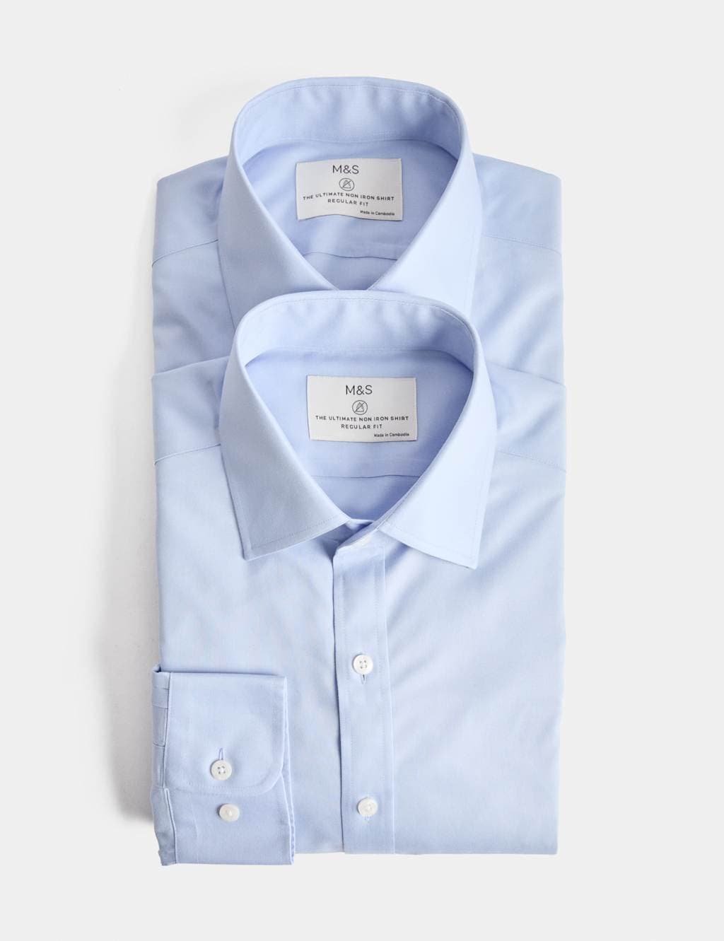 Marks & Spencer M&S Ultimate 2 Pack Regular Fit Non Iron Shirts Blue Mix