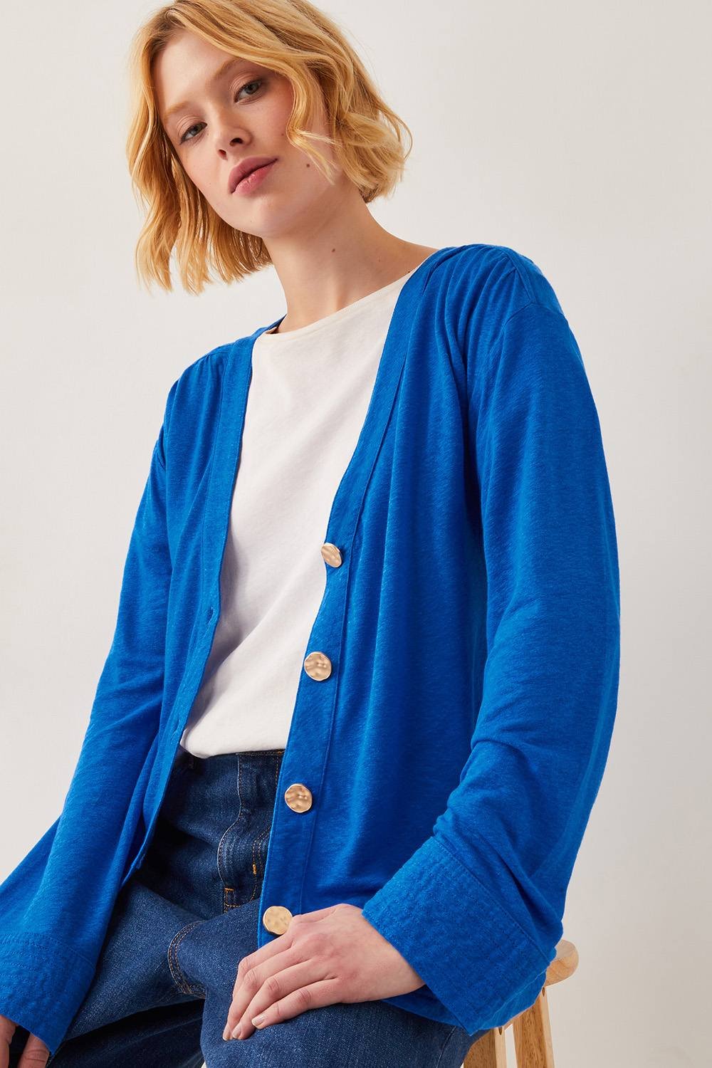 Monsoon Monsoon Women's Sky Linen-Blend Jacket Blue - 2