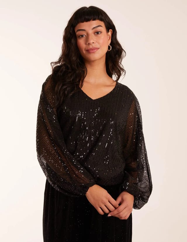 Blue Vanilla Sequin Batwing Blouse - 2