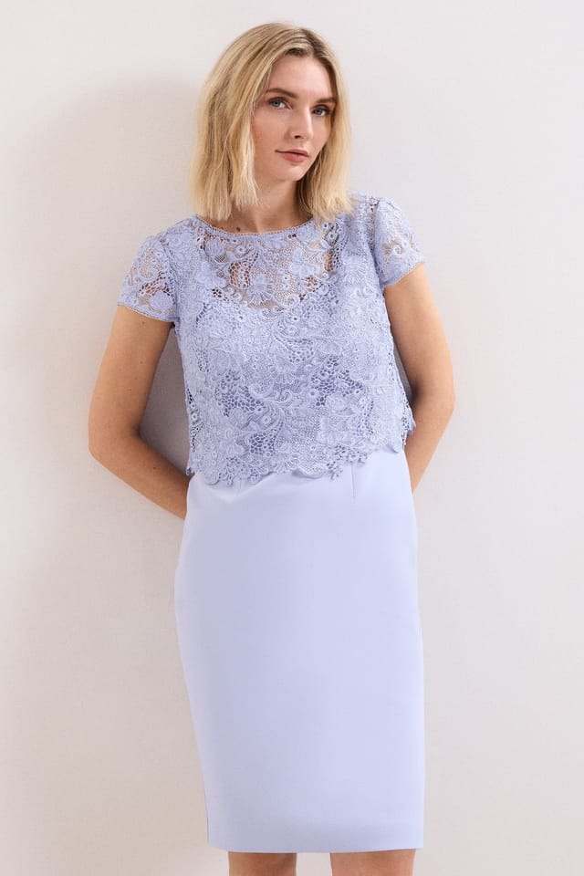 Phase Eight Phase Eight Women's Daisy Embroidered Lace Dress in Baby Blue - 3