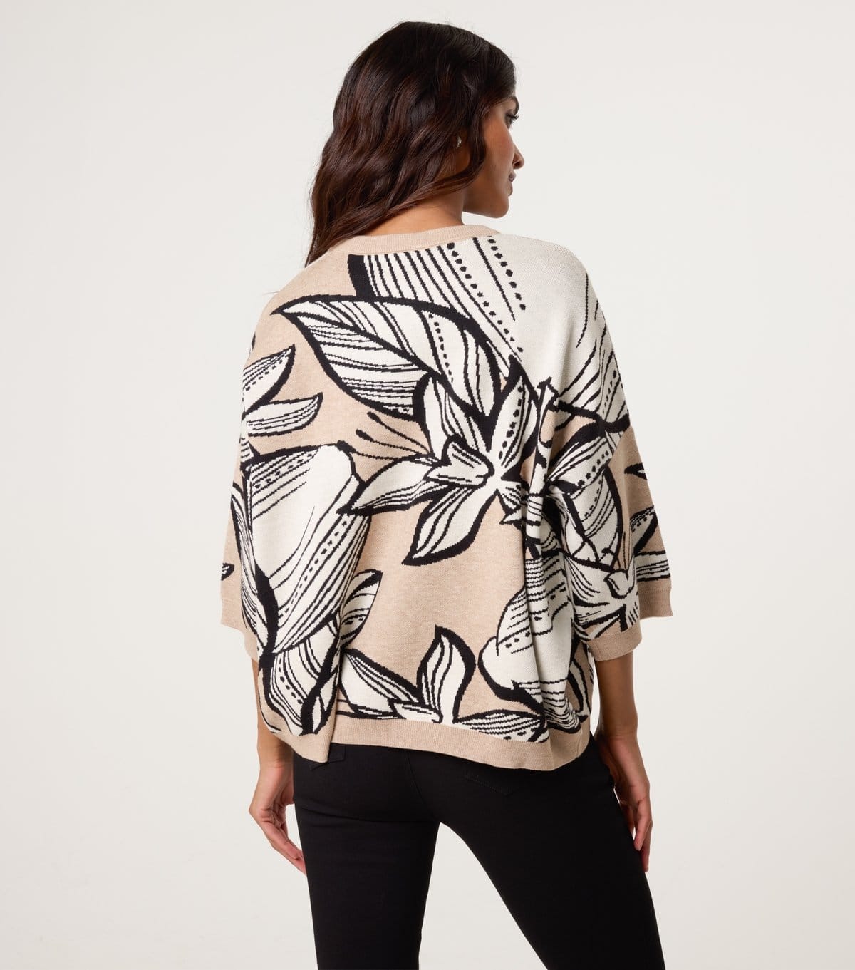 Blue Vanilla Women's Oatmeal Flower Pattern Oversized Crop Sleeve Jumper Blue Vanilla New Look - 4