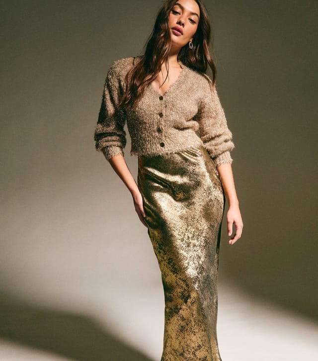 New Look Women's Gold Metallic Bias Cut Midi Skirt New Look - 2