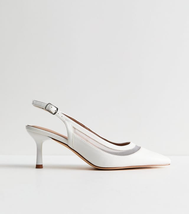 New Look Women's White Mesh Panel Slingback Court Shoes Vegan New Look - 2