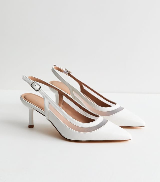 New Look Women's White Mesh Panel Slingback Court Shoes Vegan New Look - 3